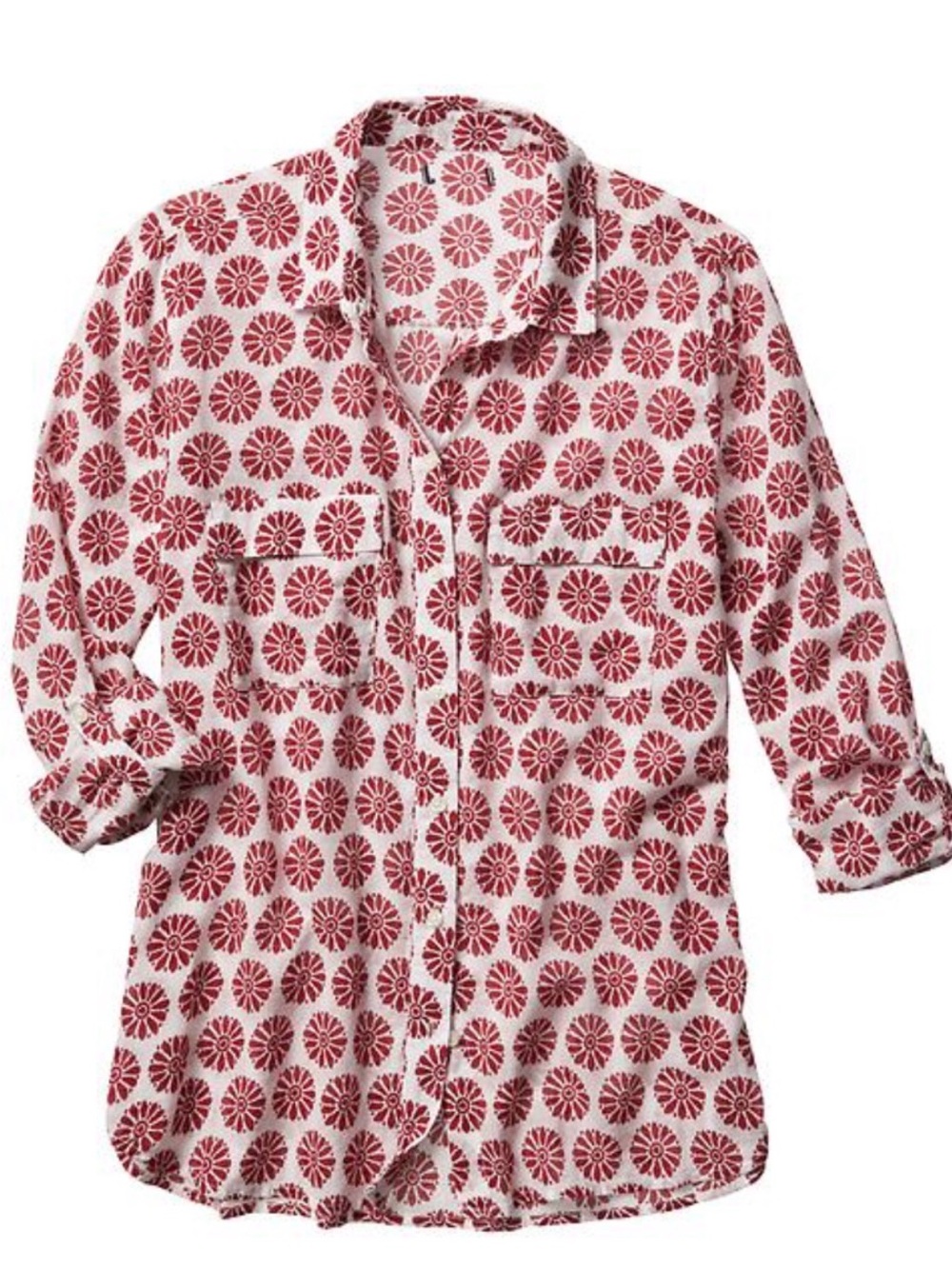 NWT GAP Boyfriend Utility Shirt White Button-Down Red Floral Medallion Print XXL